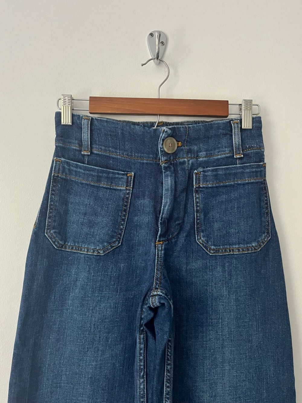 Anthropologie Maeve The Colette Jeans Wide Leg Crop Patch Pocket Blue 25 Petite - Picture 2 of 12